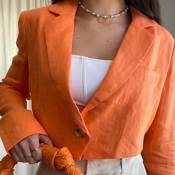 NWT Olivaceous Villie Cropped Linen Blazer in Orange - Picture 1 of 6